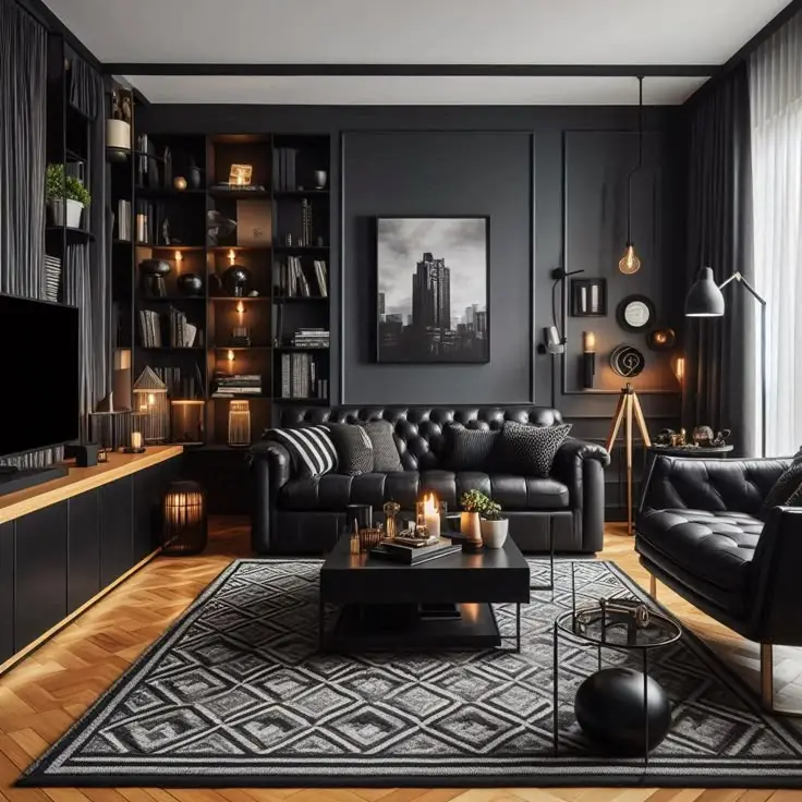 12 Stunning Moody Interior Design Styles for Dramatic Elegance 3 Black living room